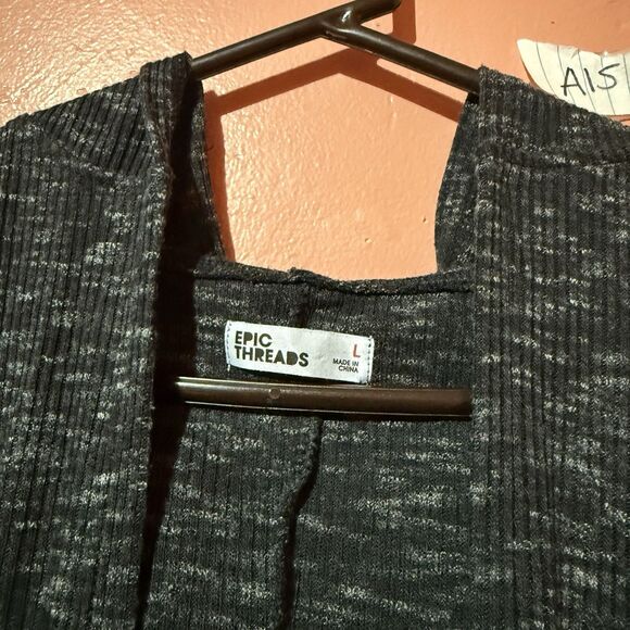 Epic Threads Womens Cardigan L Large Dark Gray Pockets Sleeveless Hooded - Picture 6 of 6